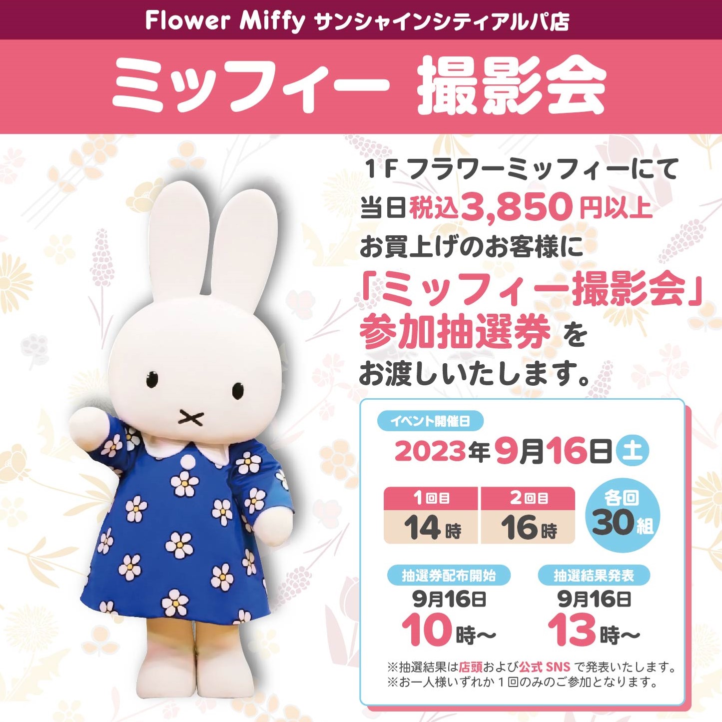 Flower Miffyサンシャインシティアルパ店　ミッフィー撮影会開催